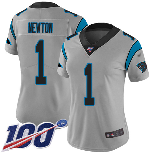 Carolina Panthers Limited Silver Women Cam Newton Jersey NFL Football #1 100th Season Inverted Legend->women nfl jersey->Women Jersey